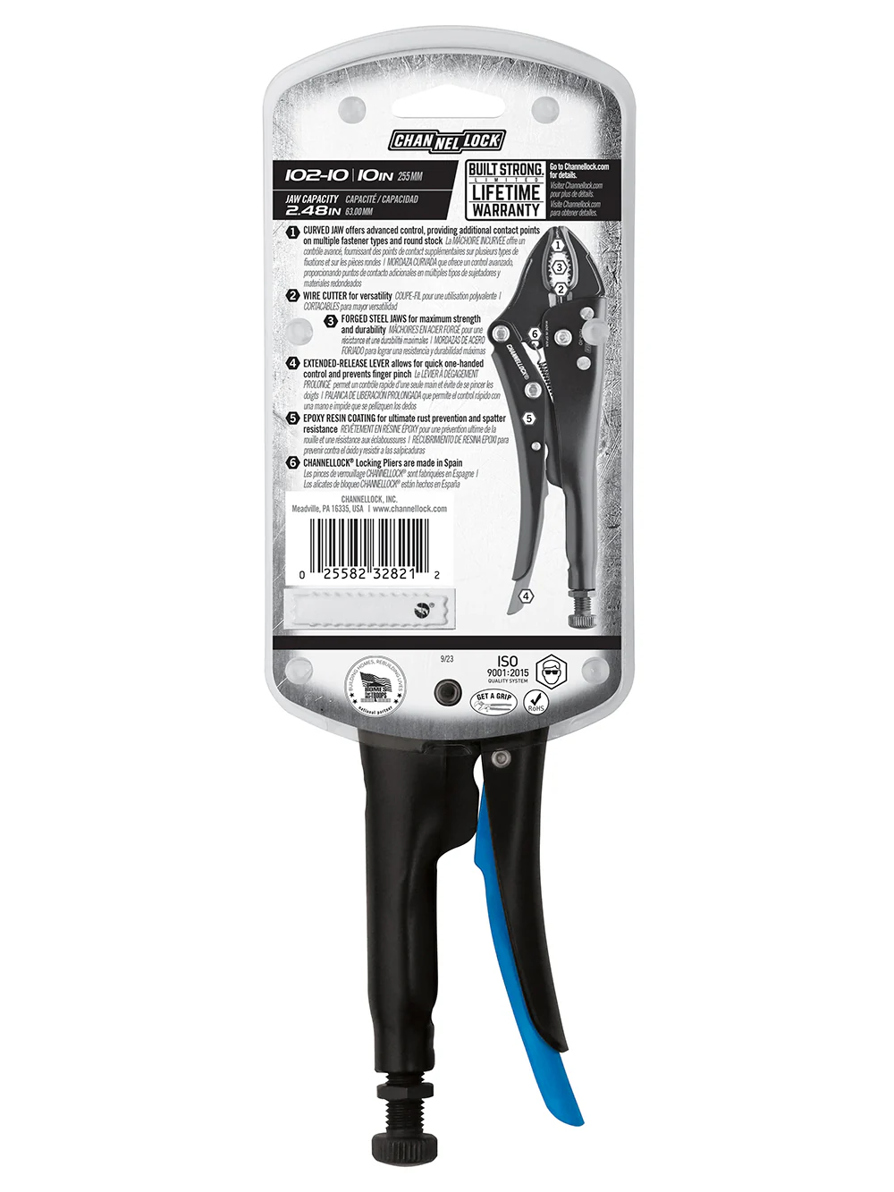 10-inch Curved Jaw Locking Pliers w/ Cutter (102-10) - Image 10